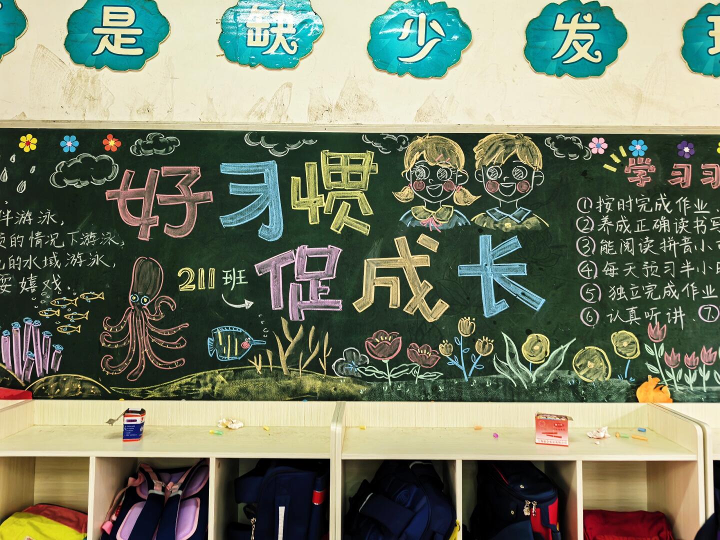 粉笔画——习惯养成黑板报