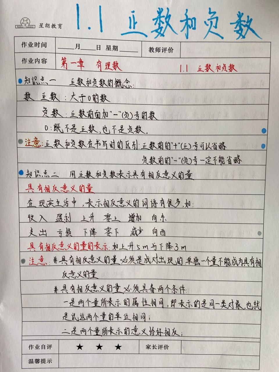 七上数学正数和负数知识点 点个小心心吧!爱你们哦!