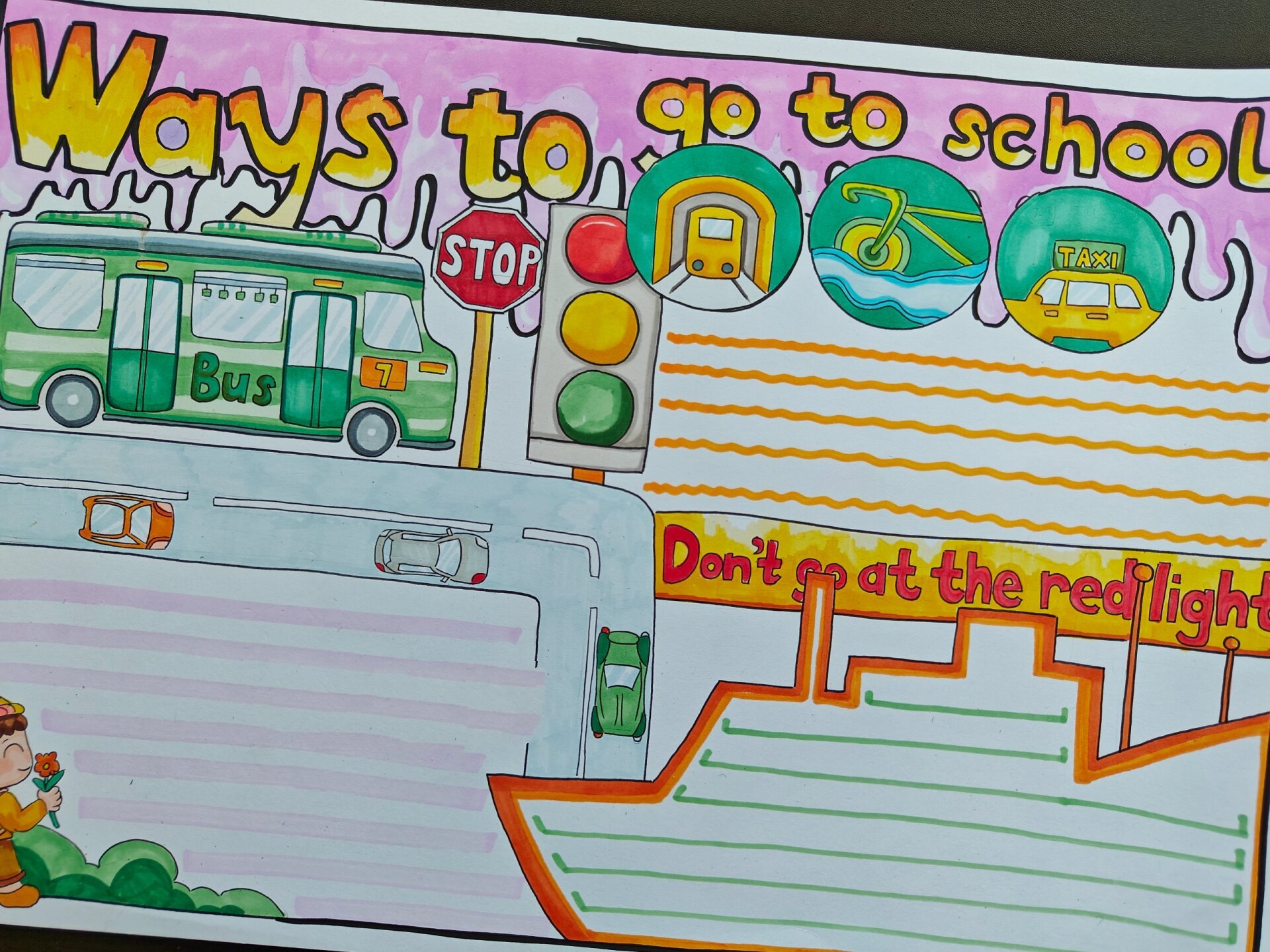 英语手抄报～ways to go to schoo