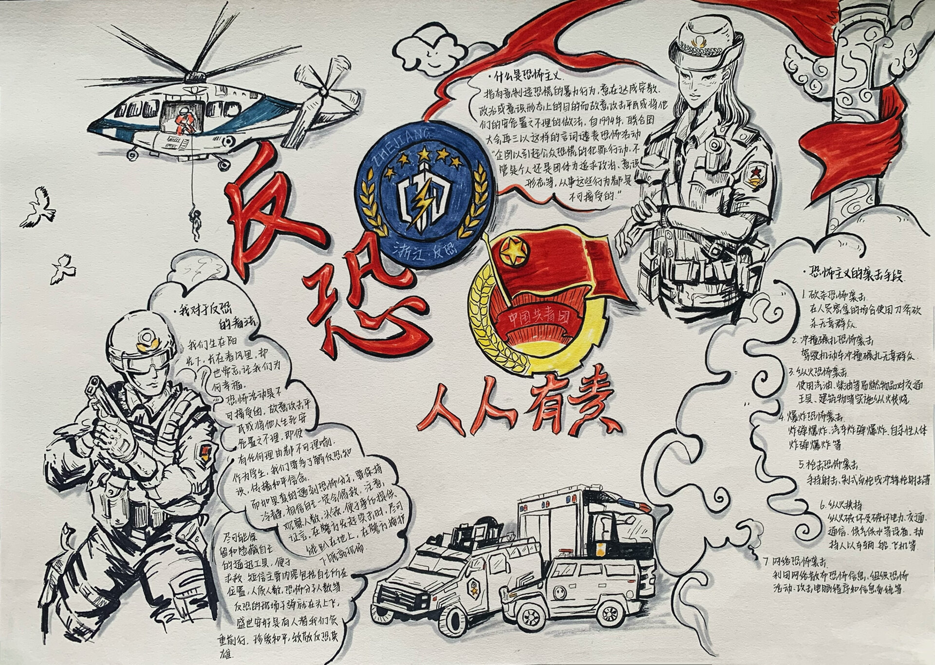 反恐防爆主题绘画《反恐人人有责