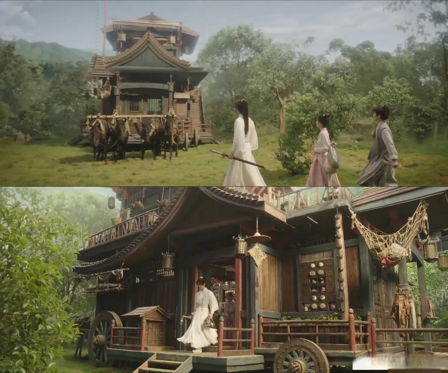 现在古装剧的马车都是这样了吗?这简直是移动的别墅啊