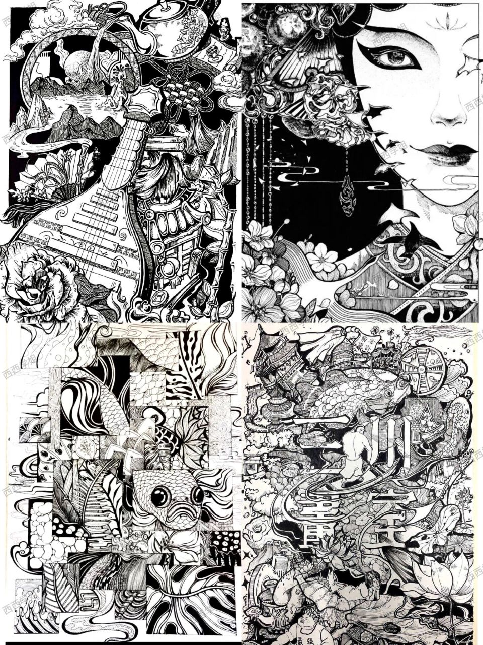 艺术设计考研|黑白装饰画素材分享 今天为大家分享的是有关传统风格的