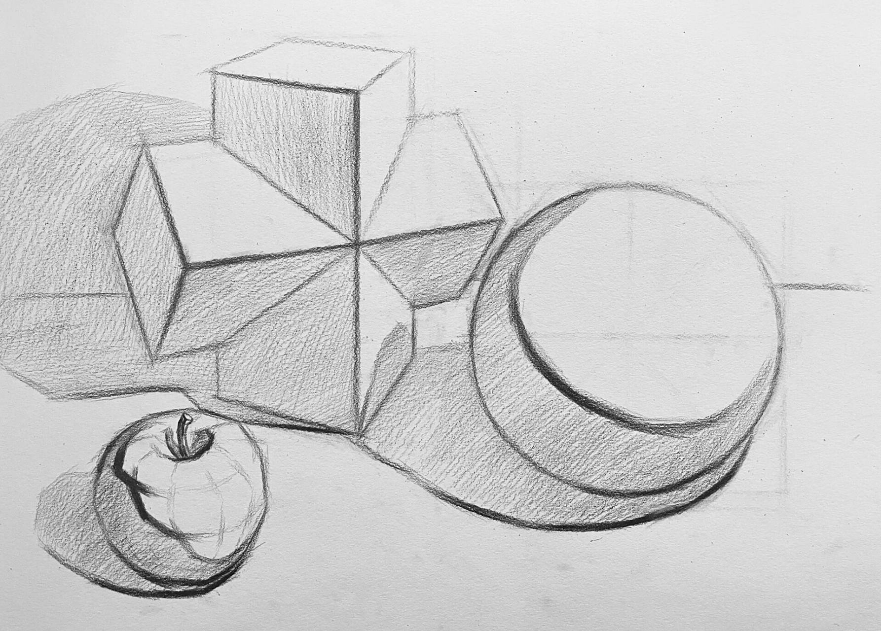 【步骤教学】四川省素描7级考题 四川省七级考级内容为方形十字贯穿体