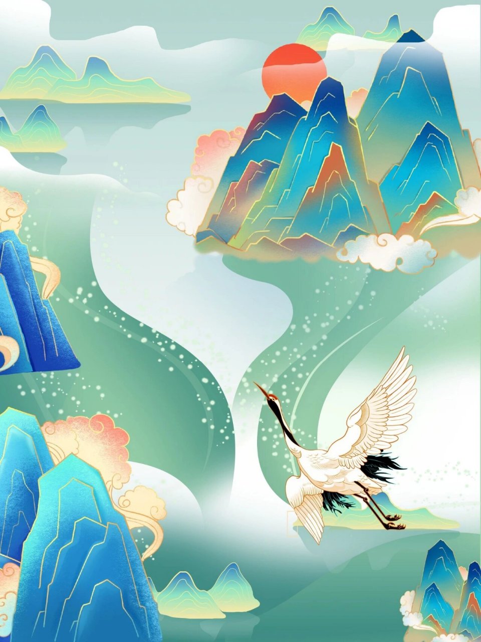 中国风手绘系列的山水背景素材来啦,像中国风/国潮风的山水风景背景图