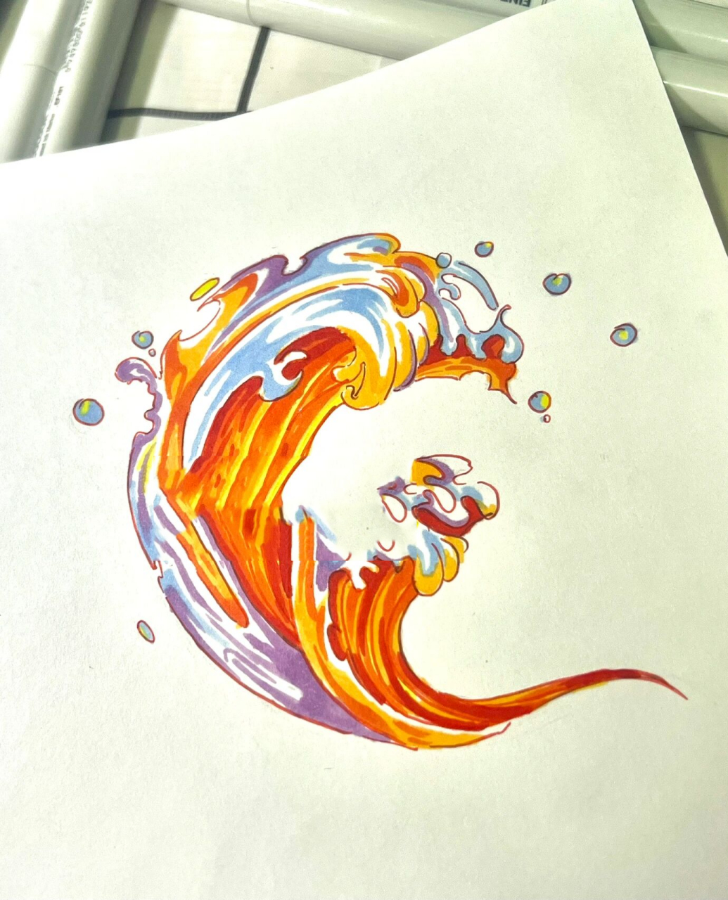 海浪简笔画彩色手绘图片