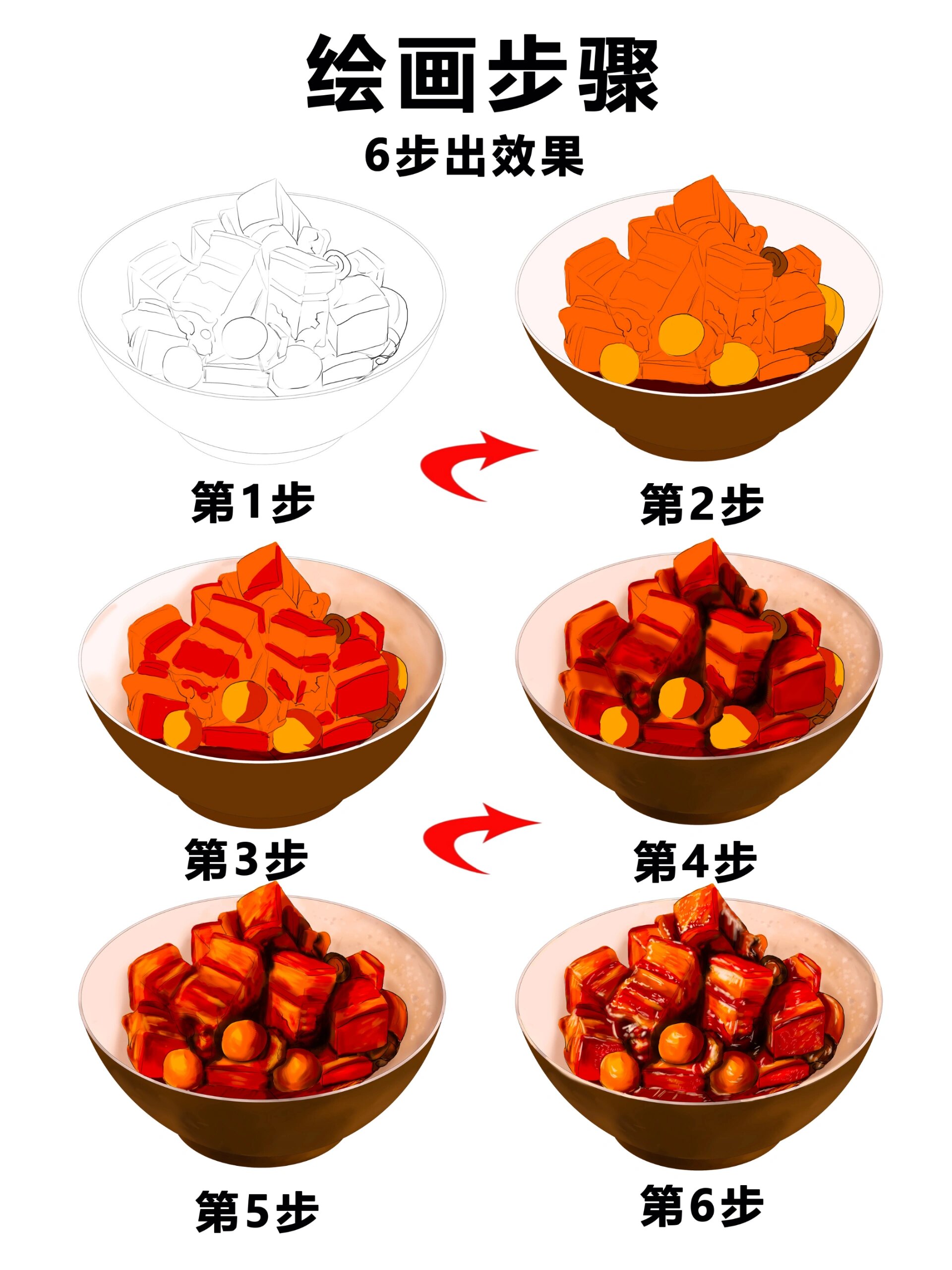 今日份手绘红烧肉 简单6步出效果手绘红烧肉