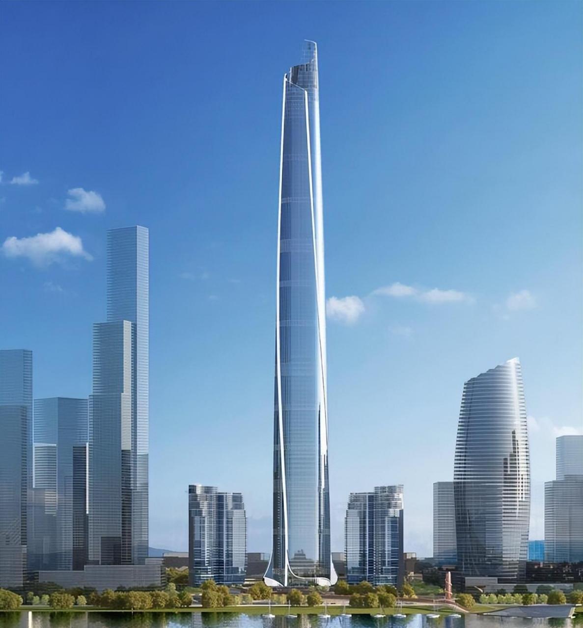 正在建设中的武汉周大福中心,475米超级摩天楼;二七滨江的核心第一