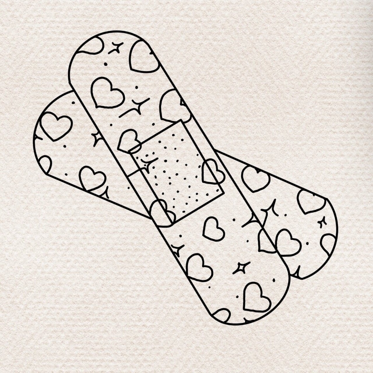 黑白简笔画67/100|爱心创口贴 手绘附教程 今天晚上出去吃饭了 风好大