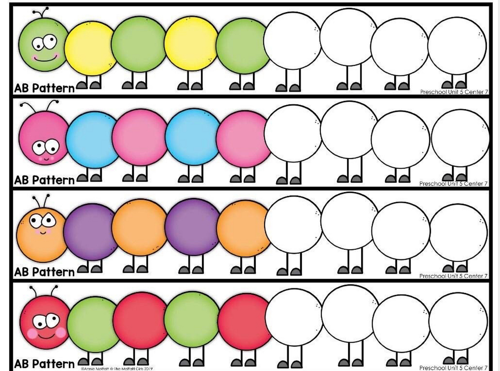 幼儿益智涂色找规律 可打印素材 孩子喜欢的毛毛虫91找规律,图片可