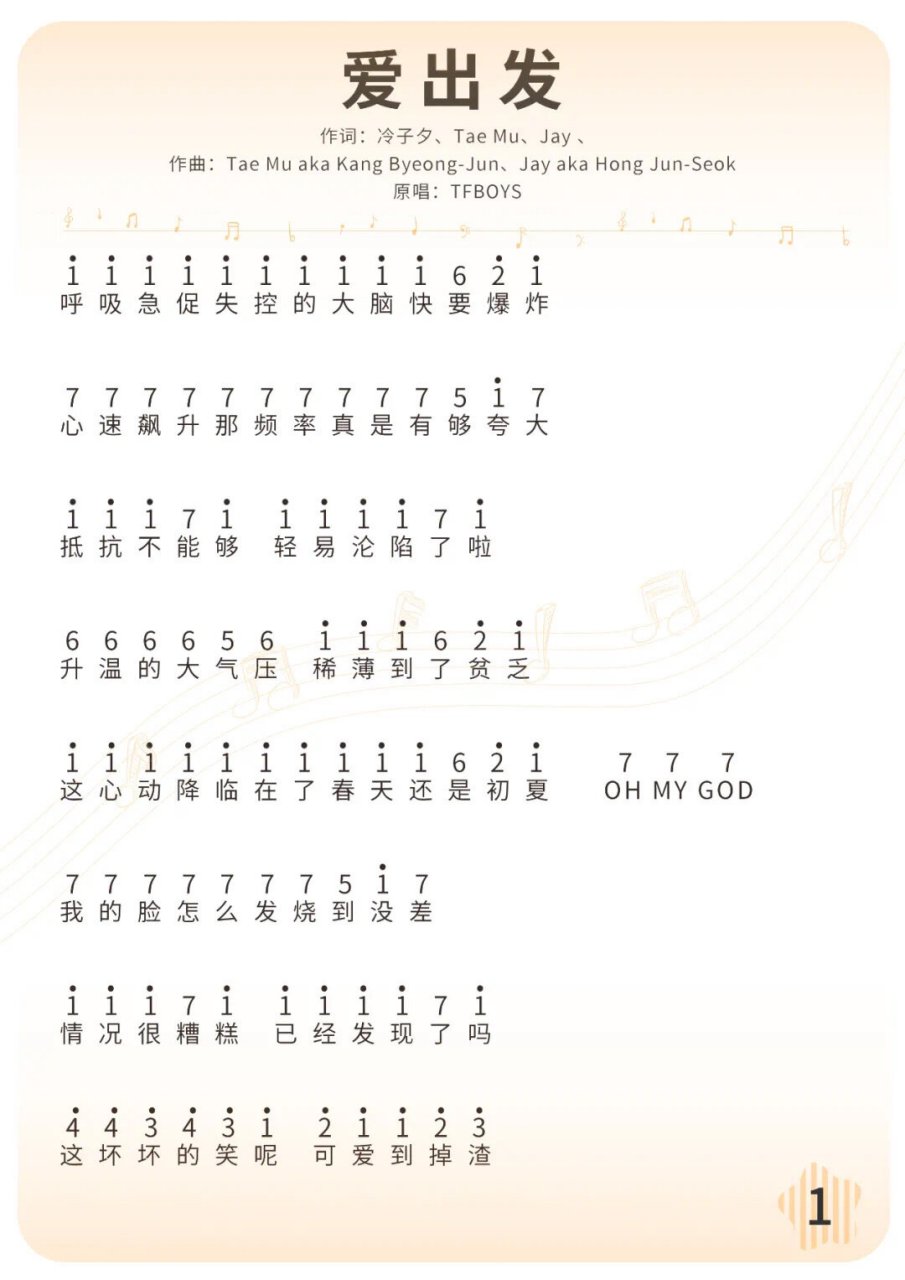 爱出发钢琴谱数字图片