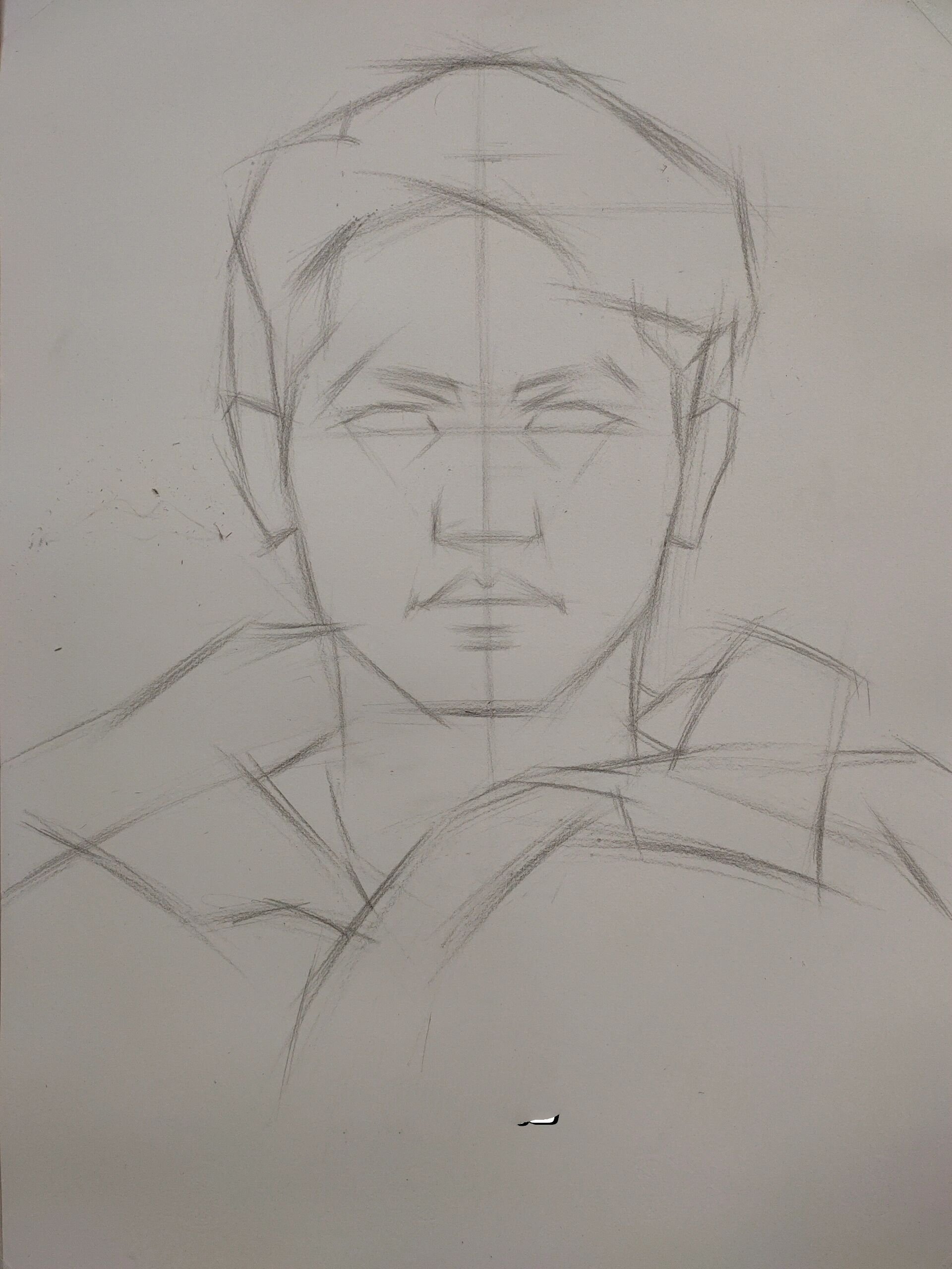 一线素描老师的素描头像步骤示范,正面角度