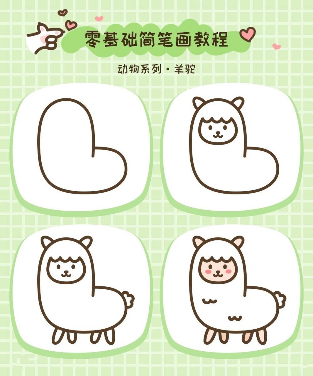 拾月简笔画·动物系列·羊驼🦙 小羊驼咩咩咩