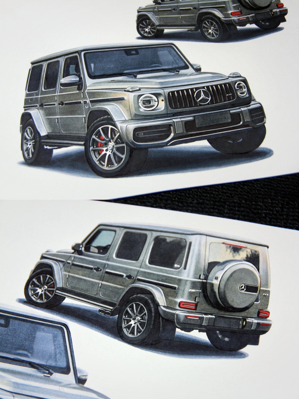 原创马克笔手绘奔驰g63 amg 手绘一组朋友的梅赛德斯奔驰amg g63,在