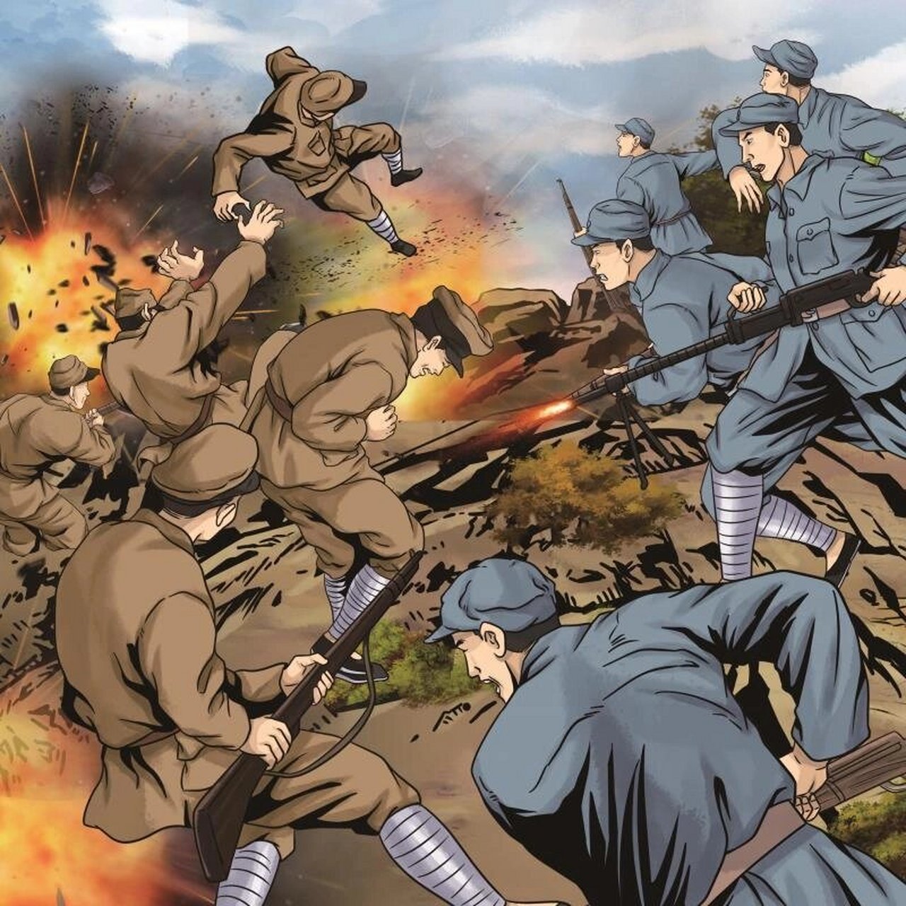 打仗了 这两年画的革命题材有点多,自我感觉,还挺像连环画.