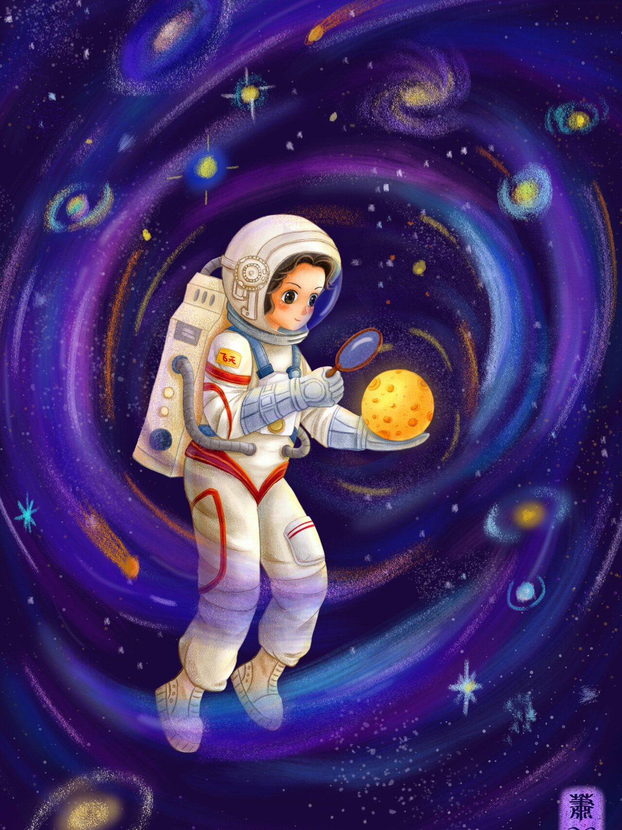 插画|女性主题|宇航员|附过程图