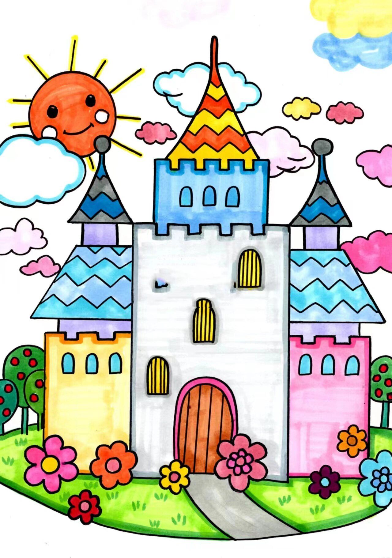 《城堡》马克笔创意儿童画 简笔画 附线稿