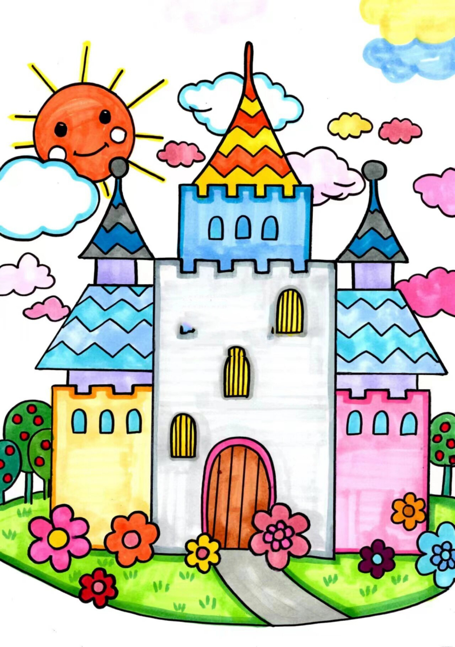 《城堡》马克笔创意儿童画 简笔画 附线稿