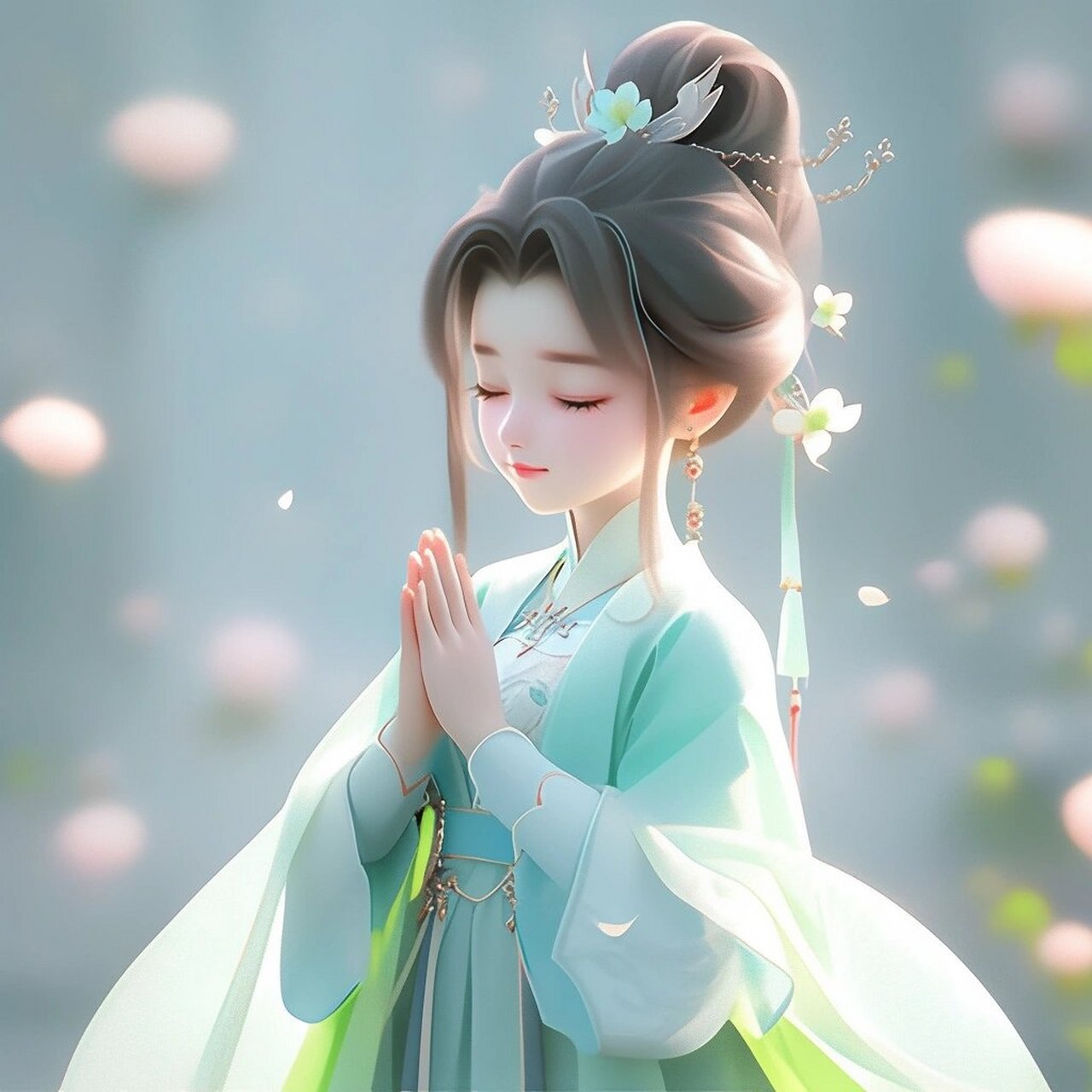 佛系女孩||古风祈祷头像||荷花女孩 心所念,皆为所愿