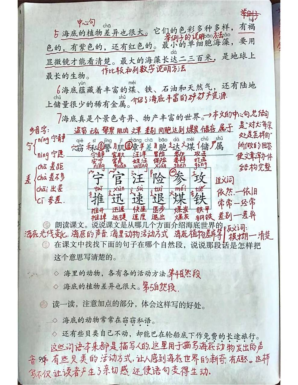三年级语文下册第23课《海底世界》笔记已更   毕业了三年 疫情了三年