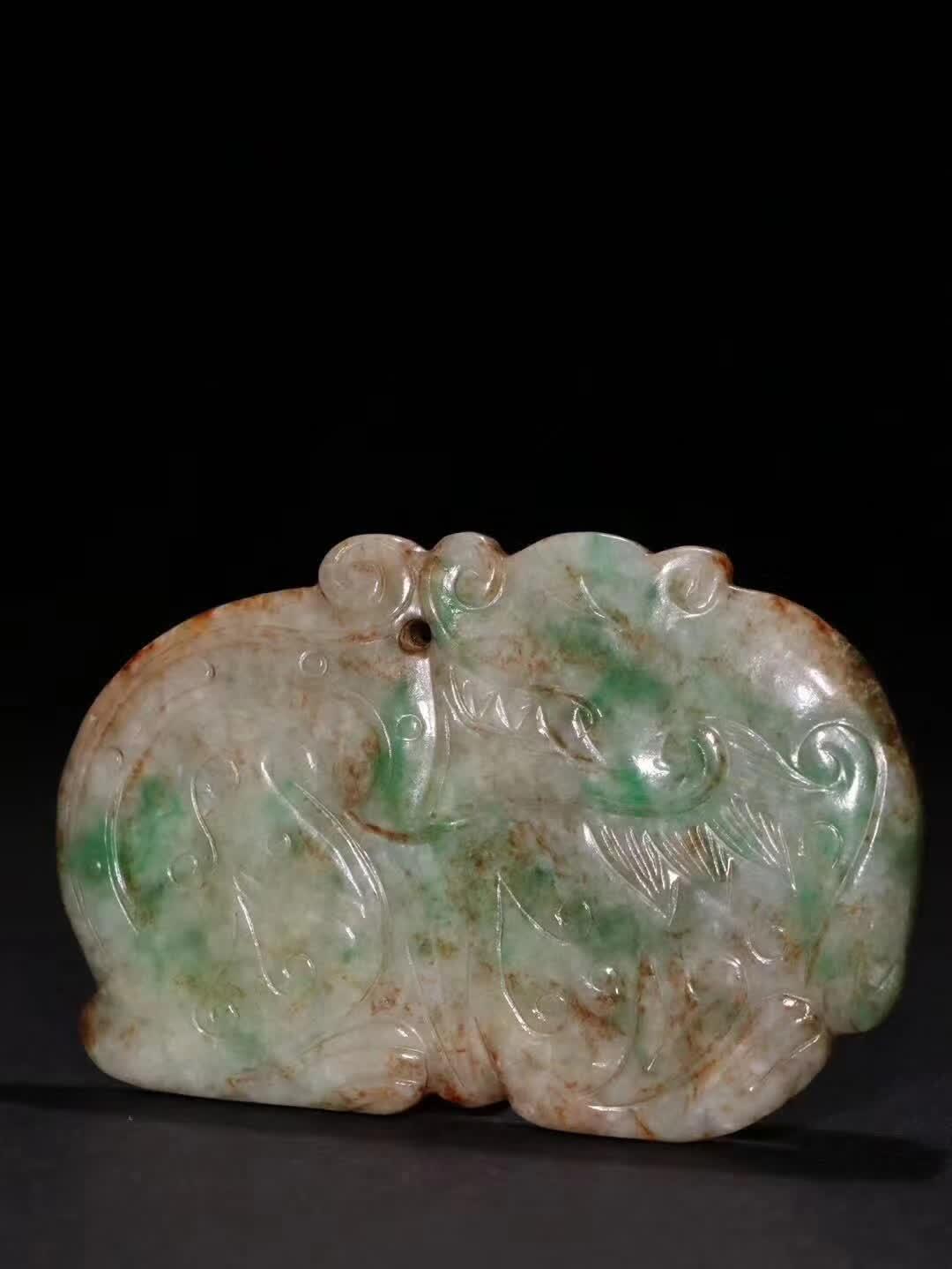 清代老翡翠《瑞兽》纹带扣「旧藏」重72.9g