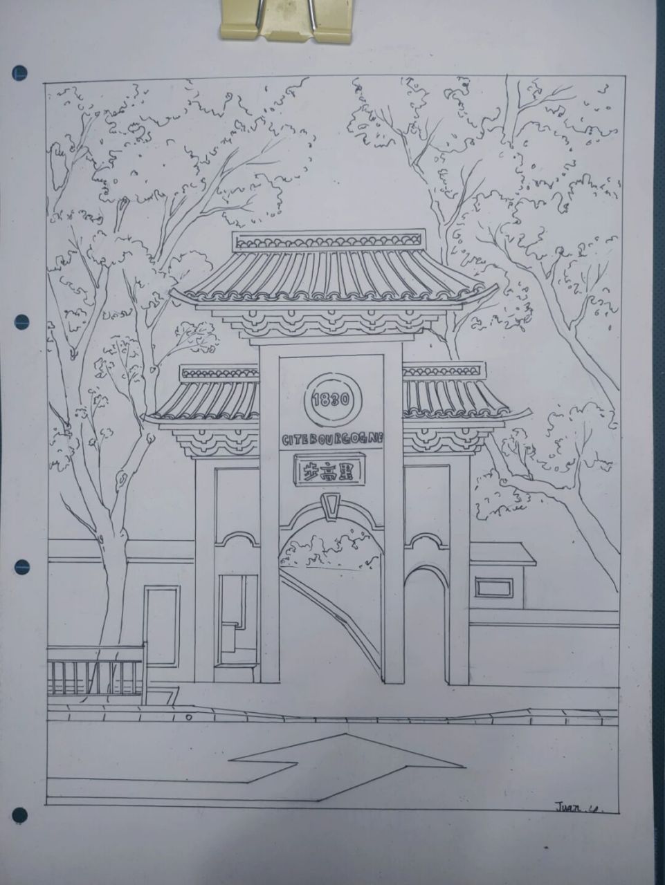马克笔风景画(上海步高里)线稿 