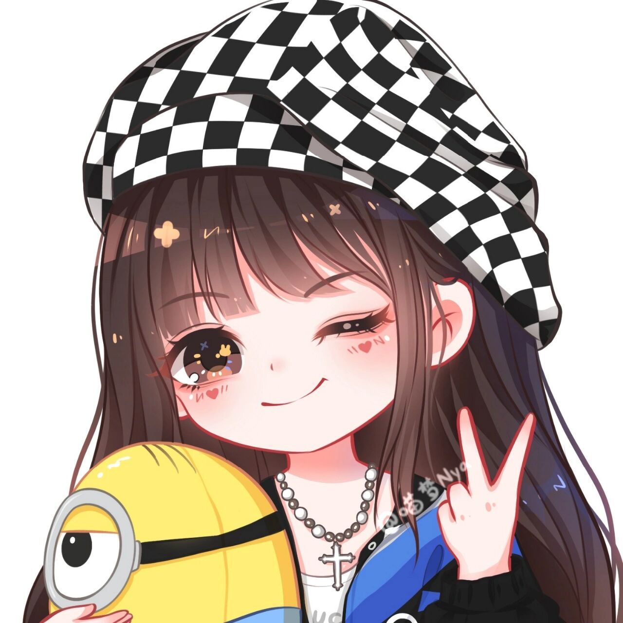 q版卡通可爱头像|甜酷女生(附绘画过程) 图2空白背景 图3线稿,图4铺