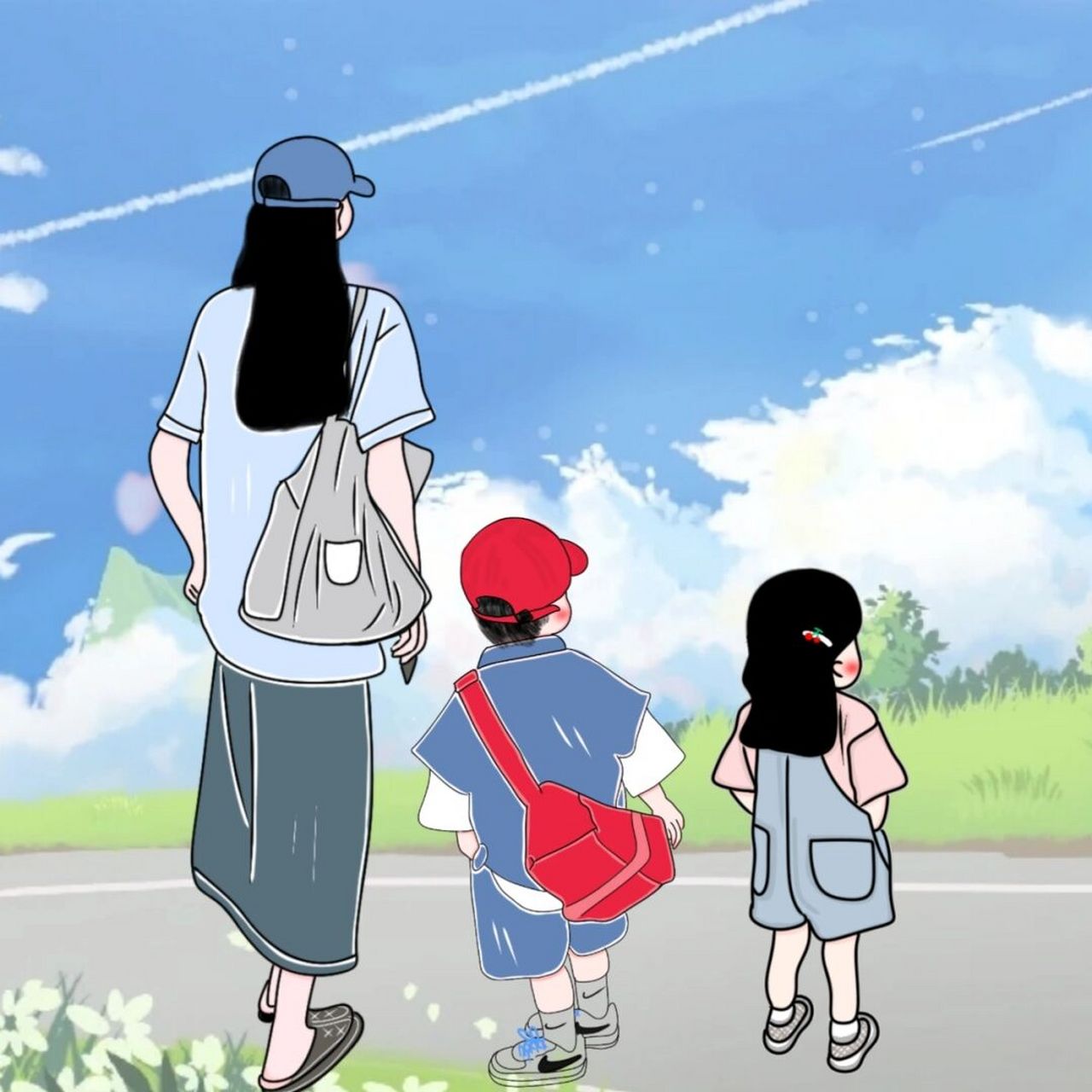 原创亲子手绘头像卡通萌娃母子母女头像 娃已生,奶已断,肥已减,不堪的