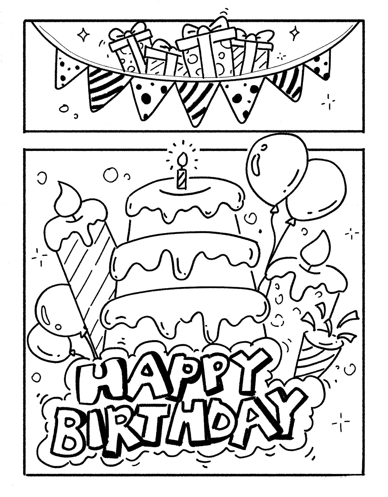 生日快乐涂色画可打印