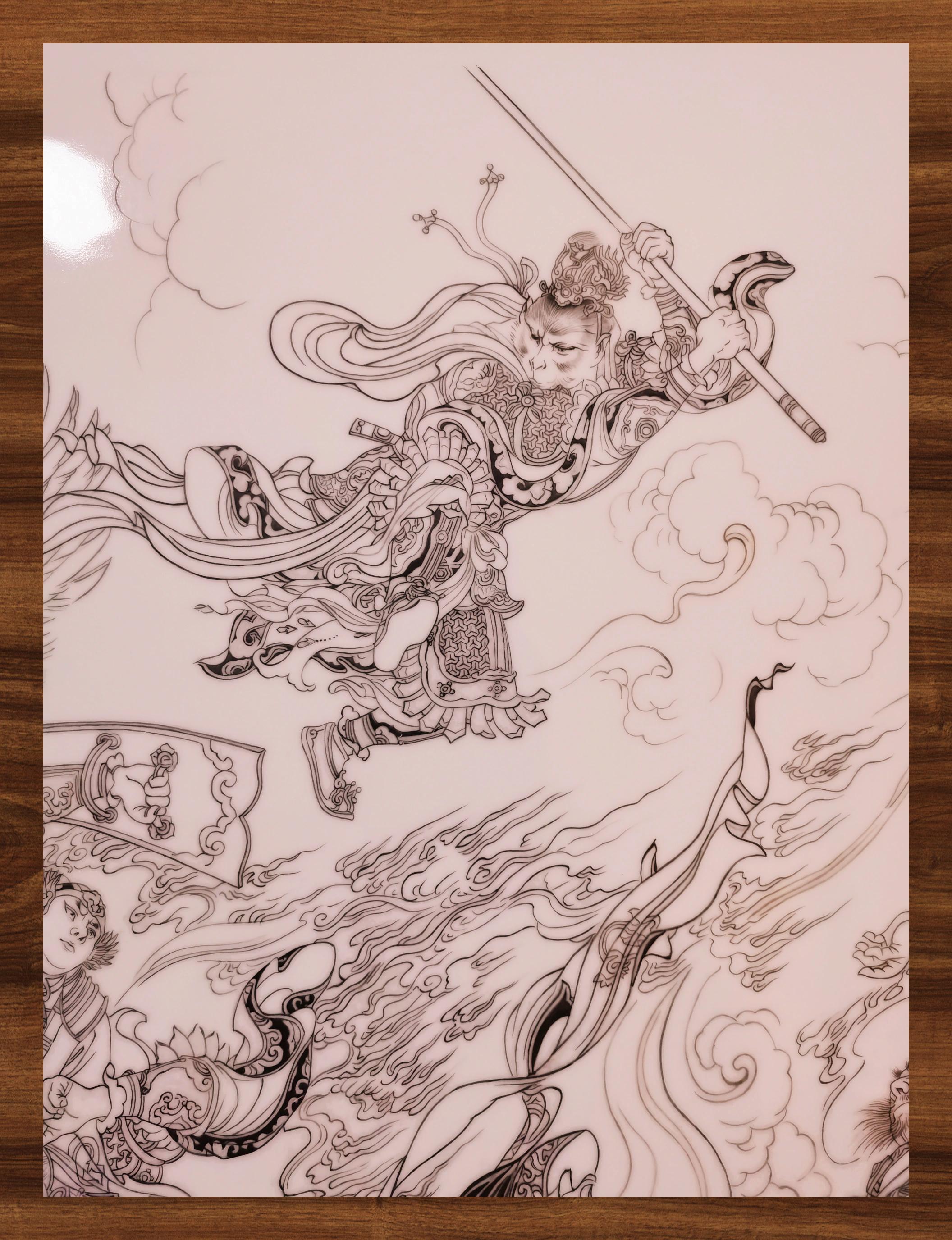 天宫白描瓷板画:大闹天宫终稿 78天宫盛宴,白瓷绘梦,大闹天宫终章