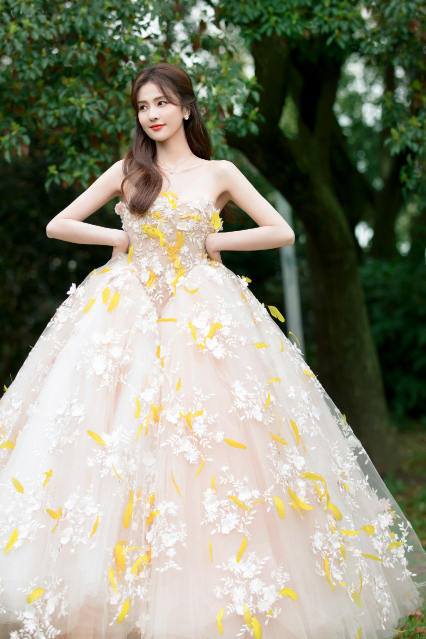 白鹿黄色羽毛蓬蓬裙