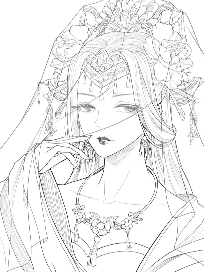 插画学习分享‖23/100古风美女线稿