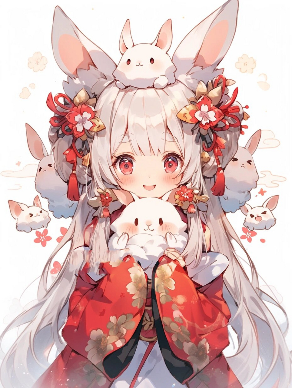 ai国风|q版人物|小嫦娥和小玉兔91 嫦娥抱玉兔,月宫寂无言.