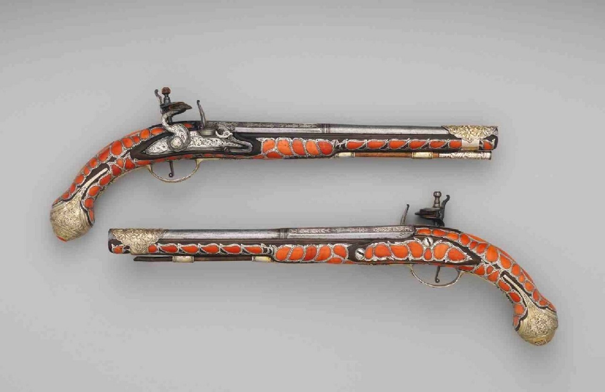 18-19世纪古董燧发枪 藏于大都会博物  18世纪武器