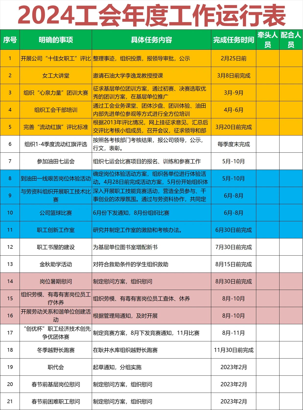 2024工会全年主题活动清单