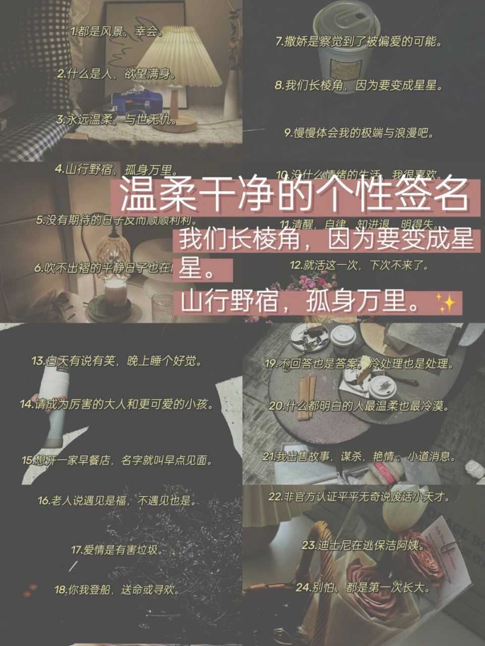 都是风景,幸会. 2.什么是人,欲望满身. 3.永远温柔,与世无仇. 4.