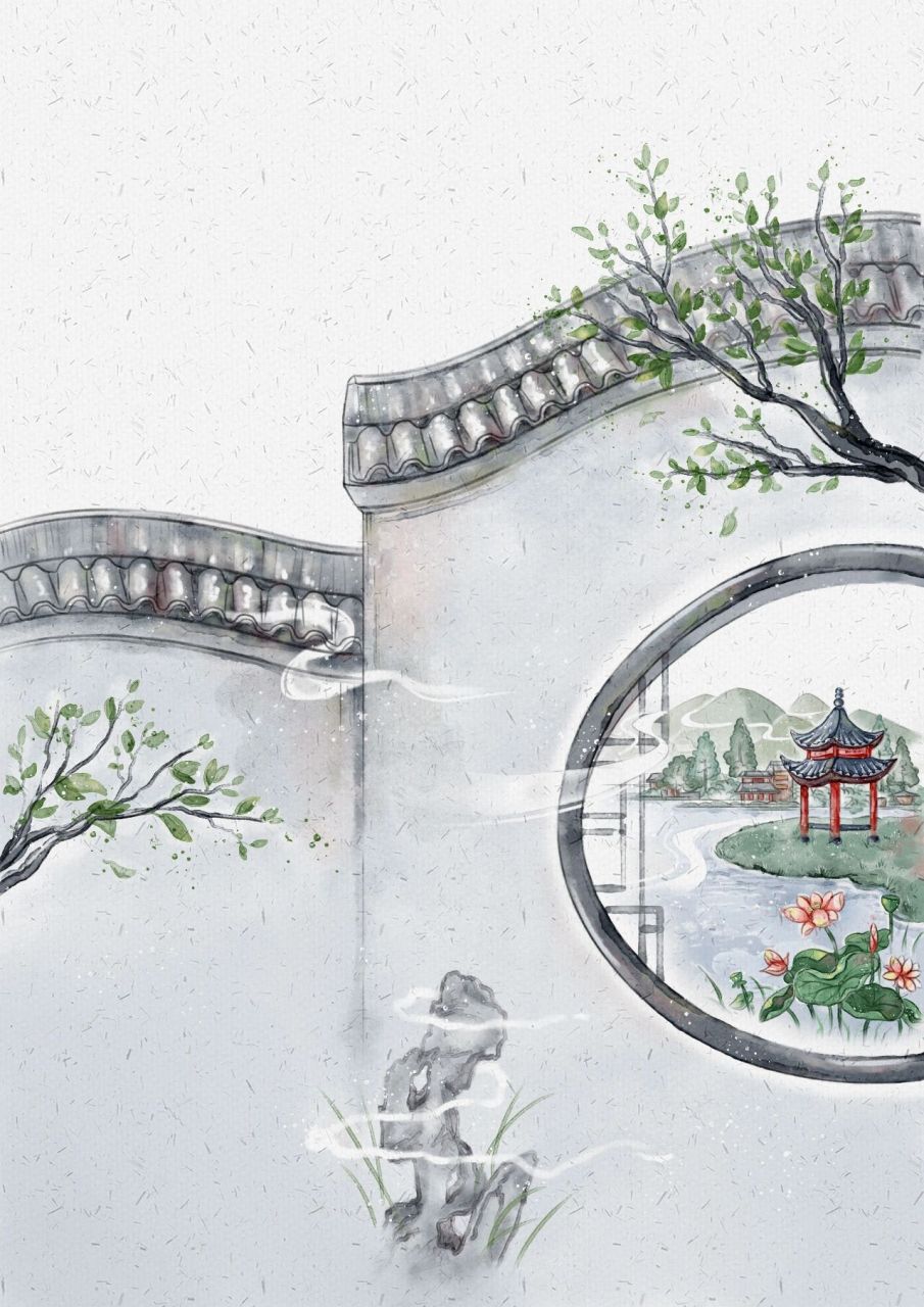 古风国风窗插画 ps绘制 古风国风插画