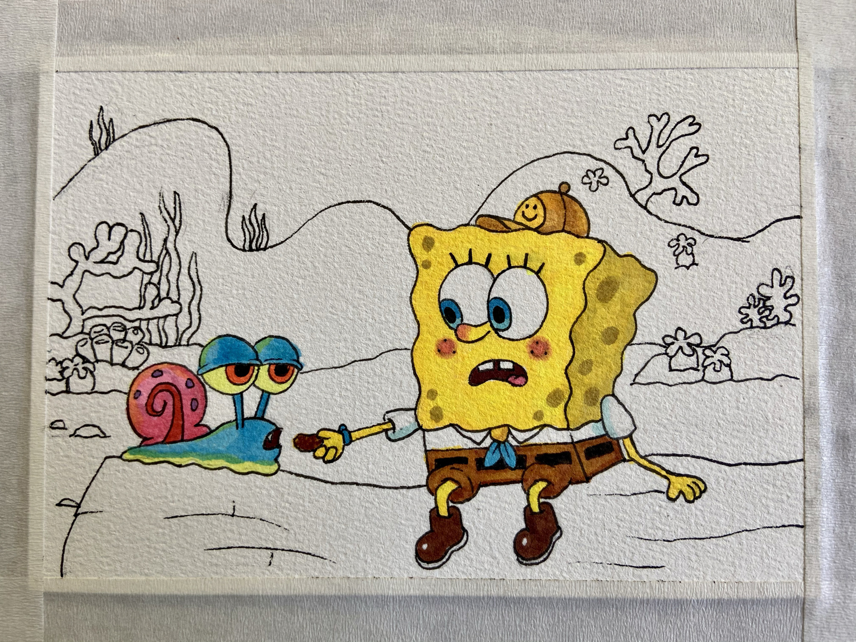 海绵宝宝和小蜗手绘过程图 一起来画吧～ 上色96:马克笔