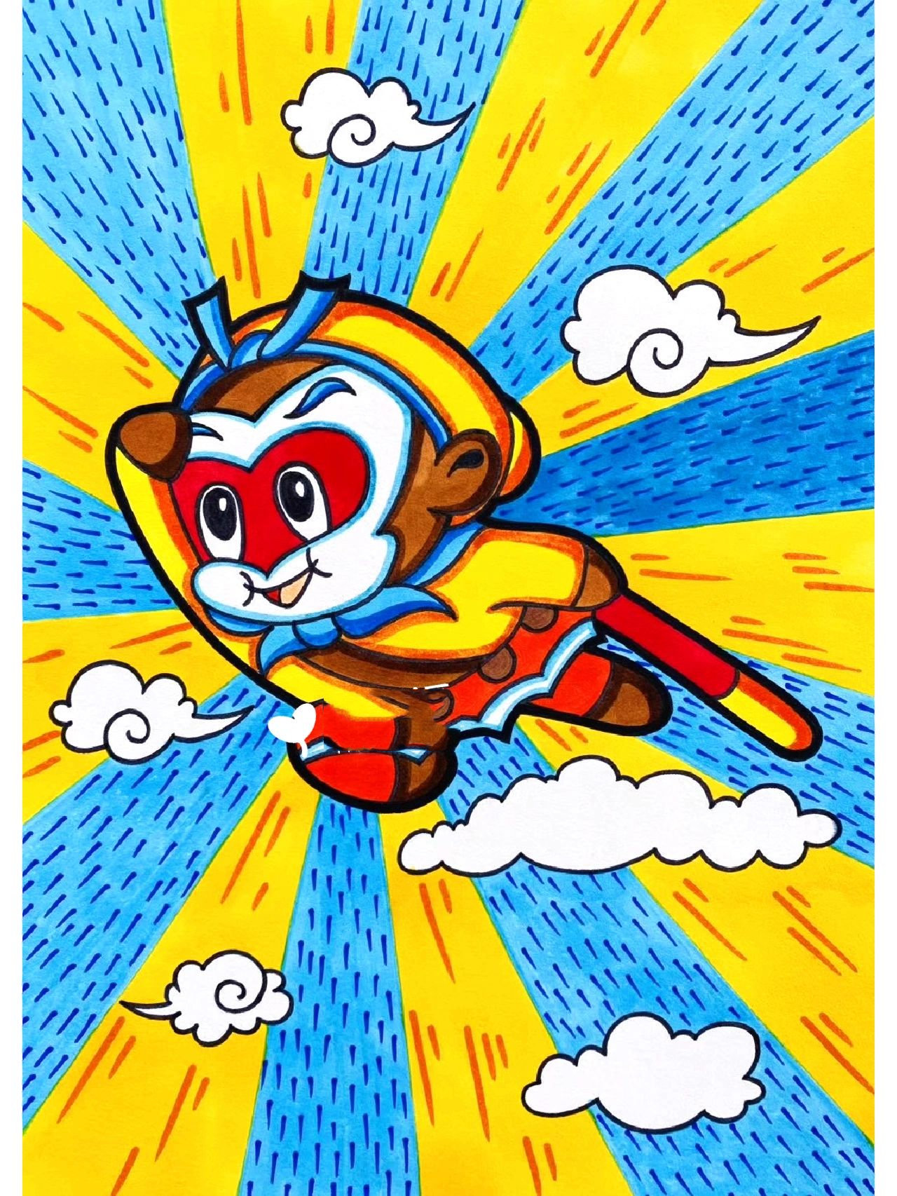 儿童画 大师兄孙悟空的金箍棒(附线稿