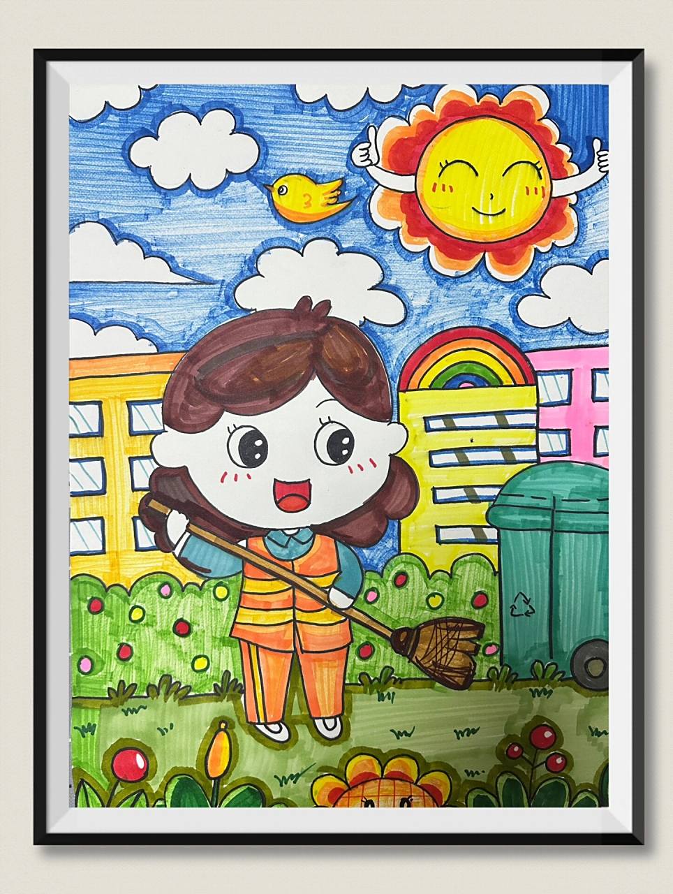 少儿美术——最美劳动者 一年级小朋友的劳动节作业 老师要求4开纸姐