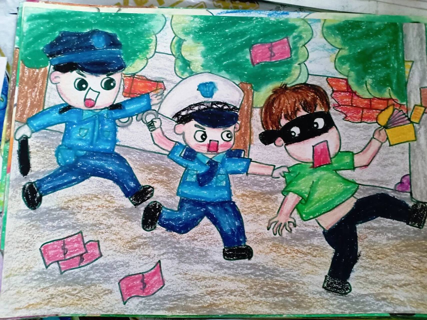 儿童画,抓小偷   有小偷,快抓小偷啦!