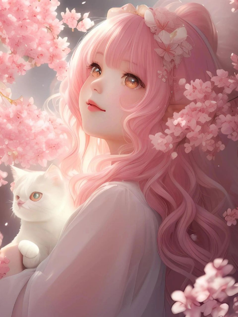 樱花树下的约定78抱着猫咪的粉色樱花女孩