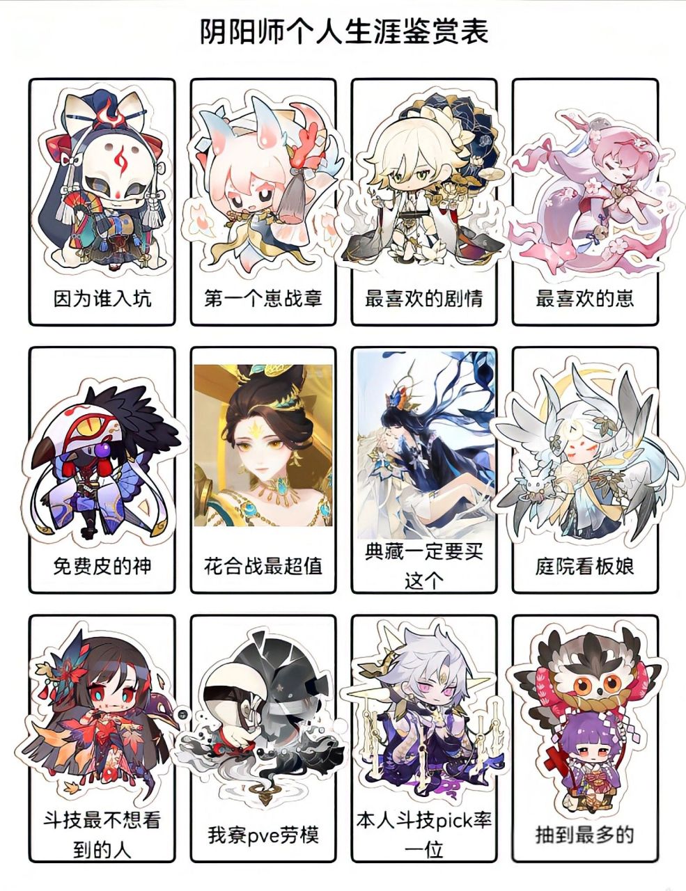 阴阳师个人生涯鉴赏表 这次贴纸真的好适合填表wwww 姑姑的羡煞旁人真