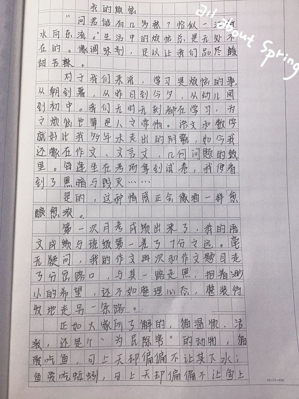 作文--我的烦恼      作文手写,摘抄.