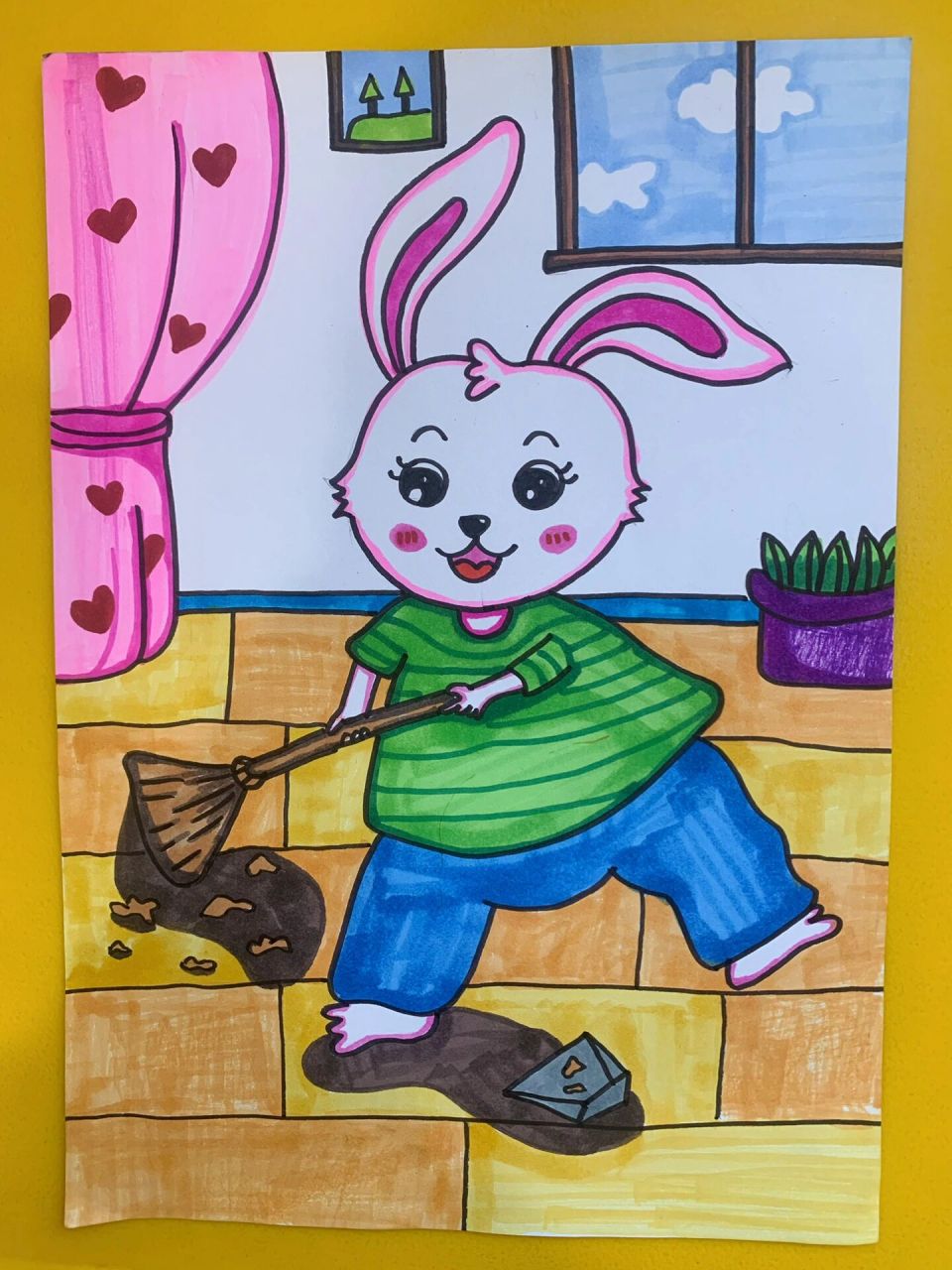 儿童美术96适合5-7岁宝贝的简笔画,主题《五一劳动节》作品:勤劳的