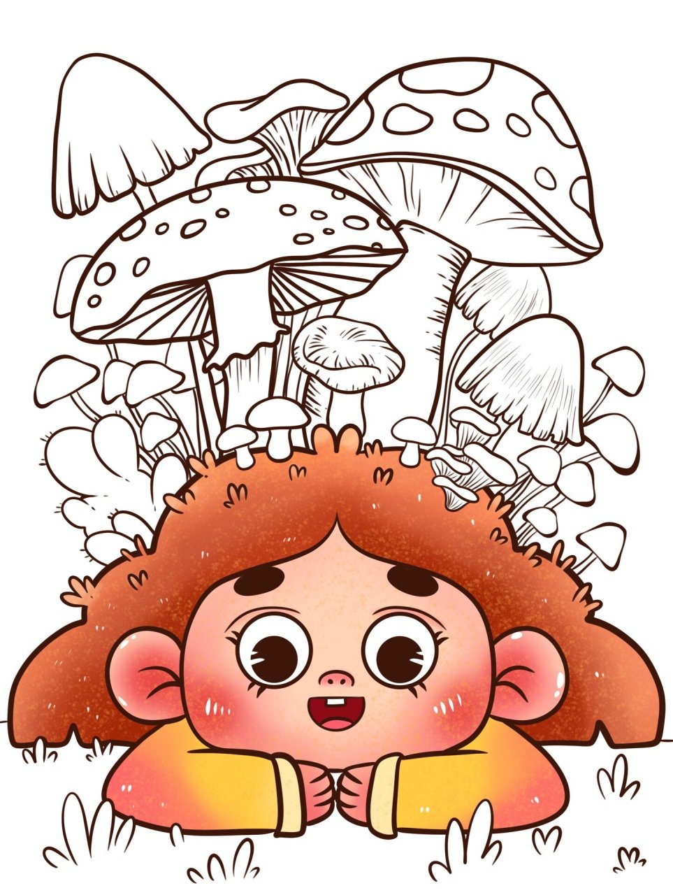 卡通简笔画|采蘑菇的小女孩