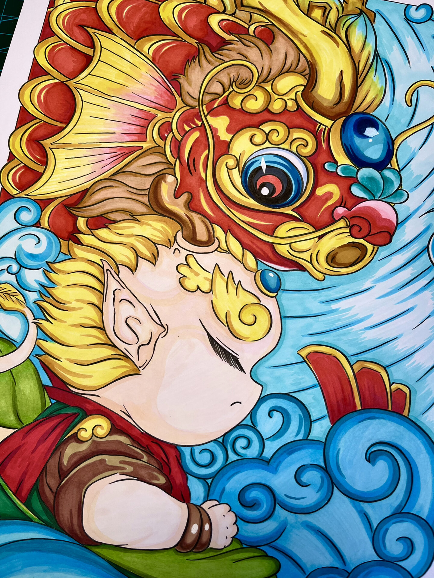 小龙人龙的传人鲤鱼跳龙门龙年手绘插画 线稿9315购 可通过店铺