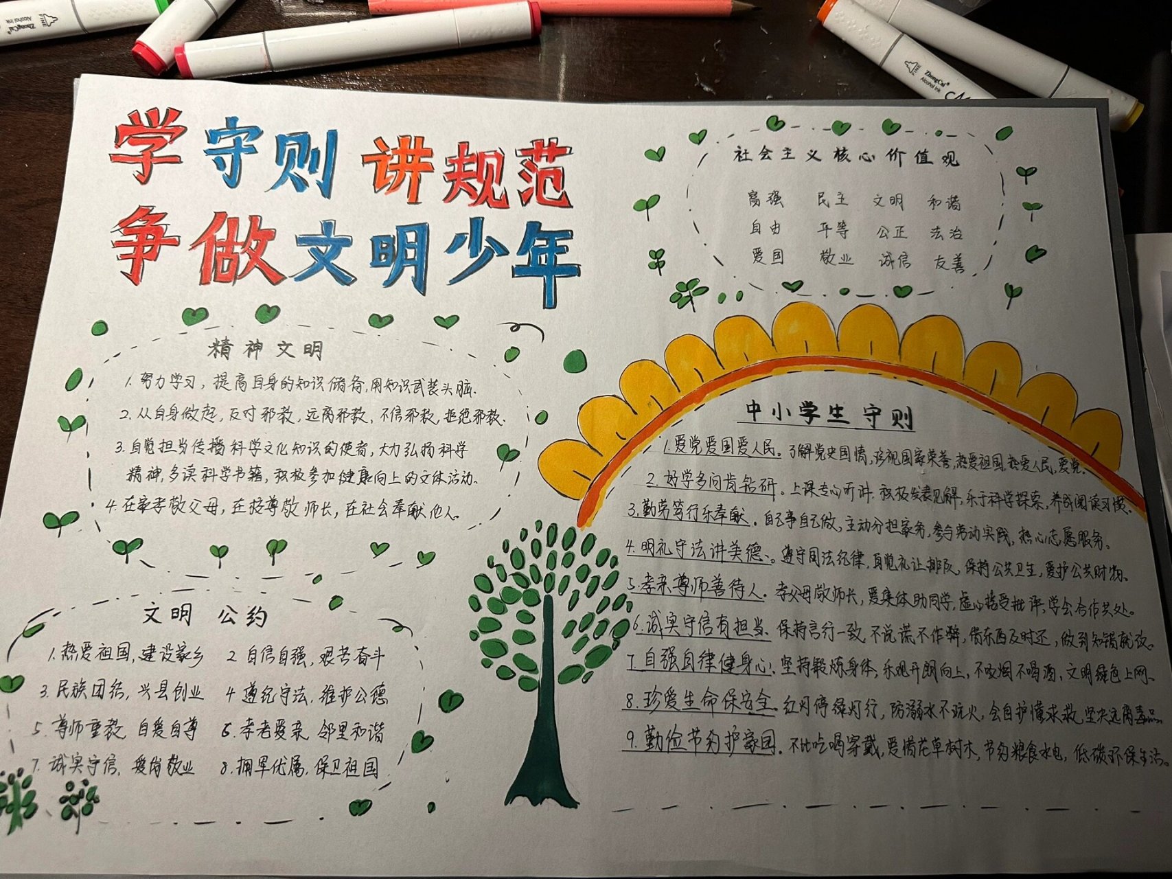 学守则 讲规范 争做文明少年 手抄报