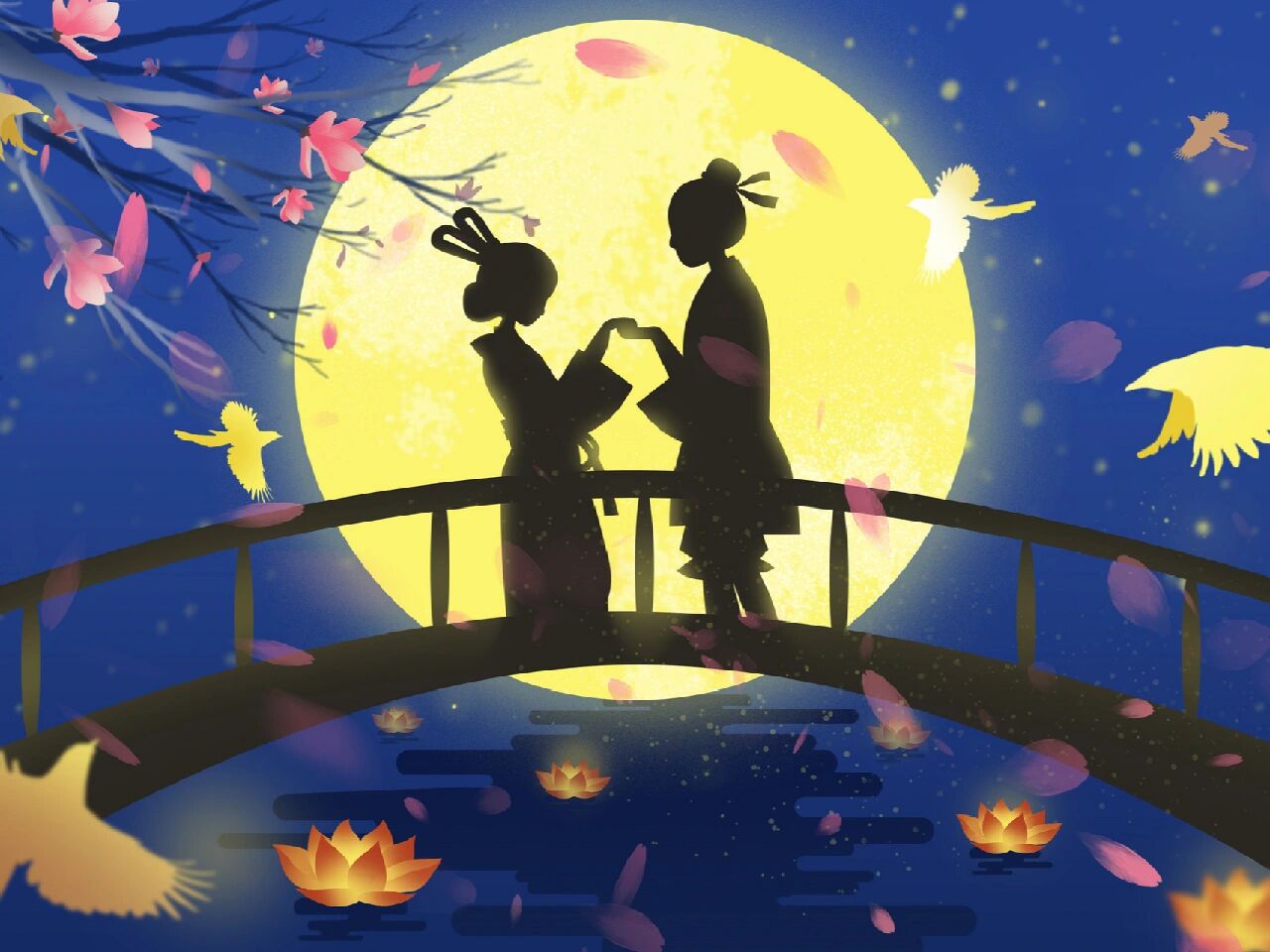 七夕鹊桥相会古风插画 97【摄图网】今天分享一波七夕鹊桥相会古风