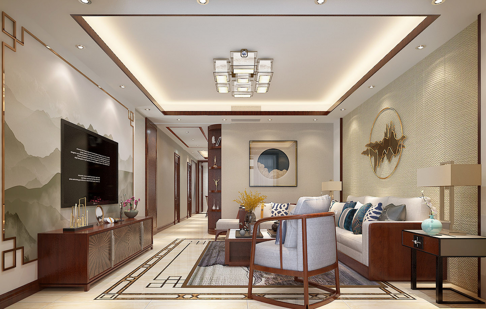 8万元 本人喜欢暖色调,装修的时候设计师给推荐了新中式的风格,前期的