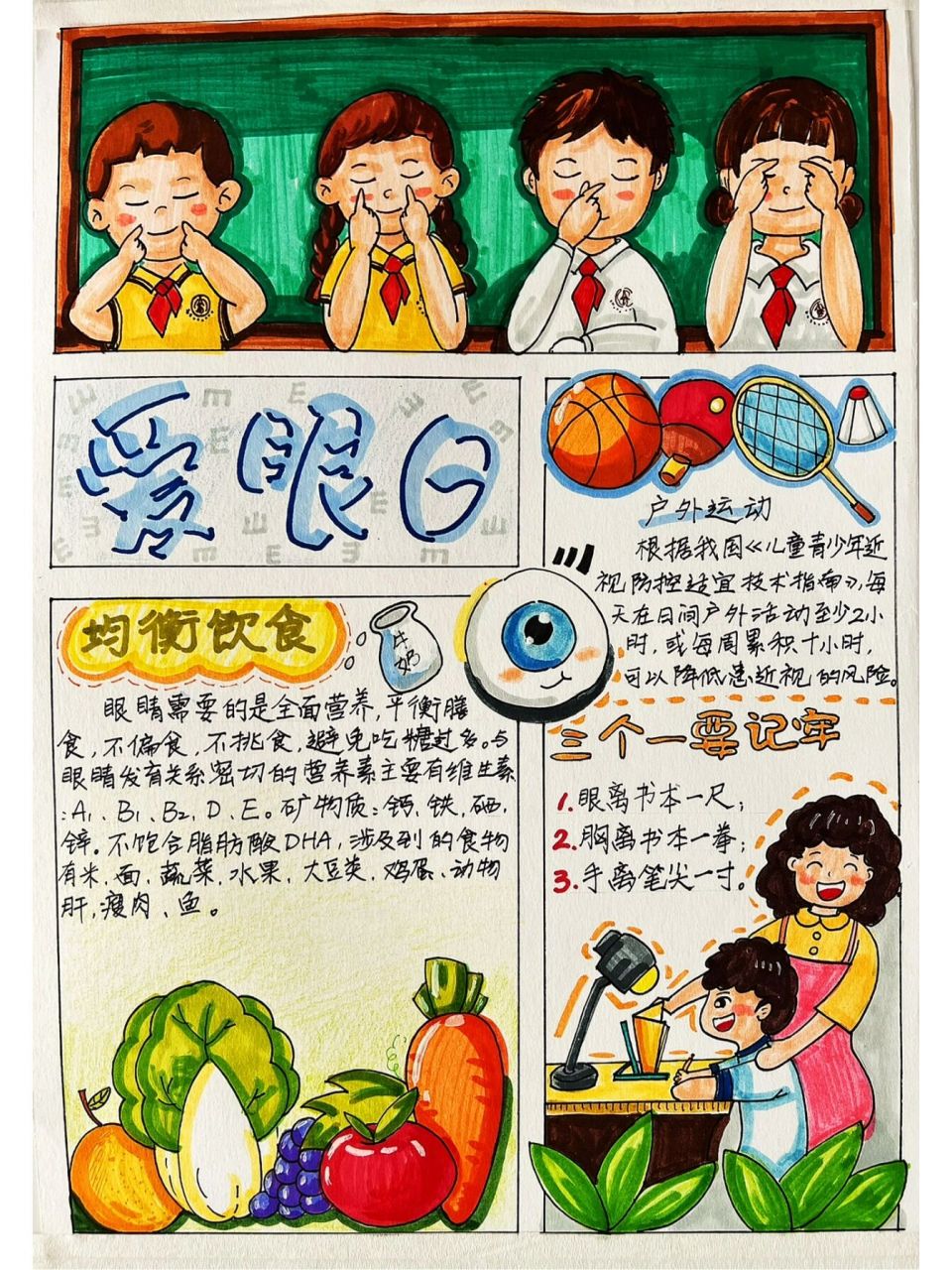 爱眼护眼手抄报    和娃一起,参考很多位大神作品,感谢